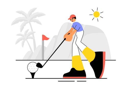 Illustration of Outdoor Golf Game with Green Field and Sports Equipment in Flat Design vector
