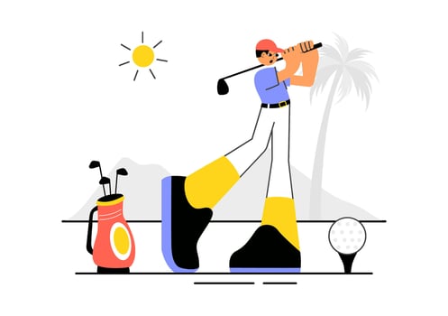 Illustration of Golf Sport for Outdoor Recreation with Clubs and Flag in Green Landscape vector