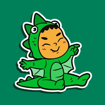 Doodle Sticker Illustration of a Kid Wearing a Dinosaur Costume vector