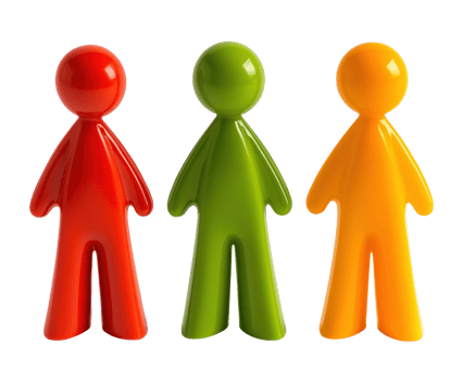 Three plastic person figures isolated on transparent background png