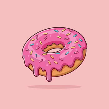 A donut with pink icing and sprinkles on a pink background vector