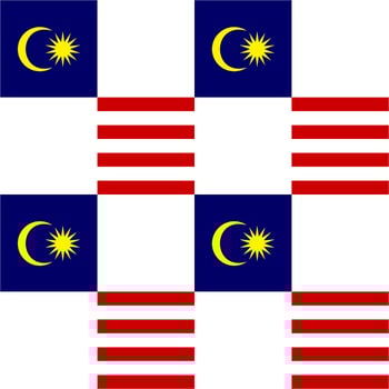Red white stripes and blue yellow crescent and star Malaysia seamless checkered pattern vector