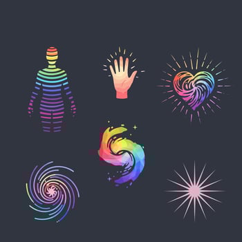 Rainbow Logos Human with Heart, Hand, and Energy Design. vector