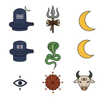 Hindu Gods Icons Shiva with Trishul, Moon, and Cobra. vector
