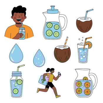 Hydration People drink detox water with coconut water. vector