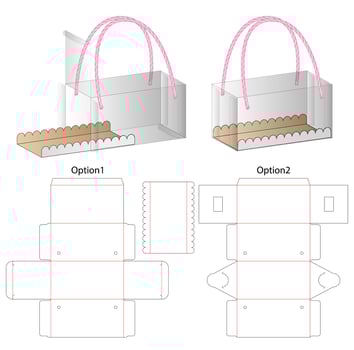 Transparent Box Packaging With Rope Handle, Dieline Template vector