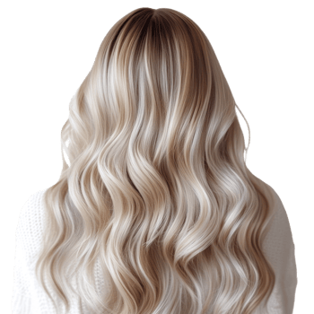 Blonde wavy hairstyle with light and shadow play on a translucent setting, showcasing soft waves and radiant color png