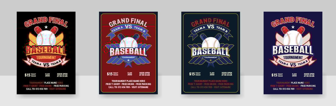 Baseball Championship flyer Bundle.Volleyball charity tournament flyer layout. Volleyball camp posters vector