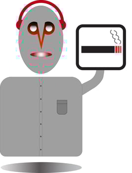 A man wearing headphones is showing where smoking is allowed vector