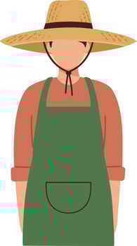 Farmer wearing straw hat and green apron standing in simple style illustration vector