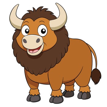 Cartoon illustration of a cute and friendly bison animal design vector