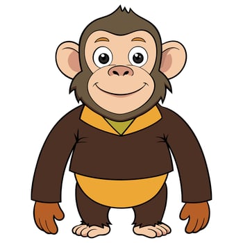 Smiling monkey cartoon character wearing clothes illustration design vector