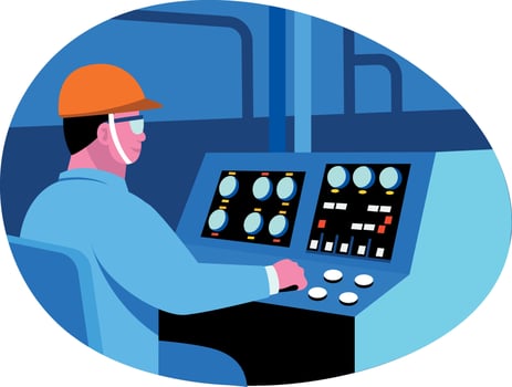 Flat style illustration showing an engineer using a control panel vector