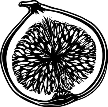 Artistic Depiction Of A Fig Fruit Cut In Half With Visible Seeds And Outer Skin On vector
