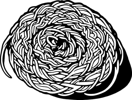 Stylized Heap Of Yellow And White Noodles With A Small Green Vegetable Inside It vector