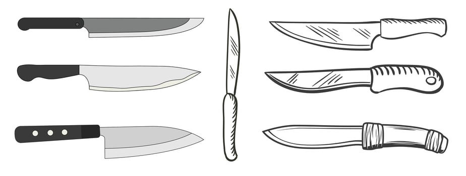 Hand drawn knives set on white background vector