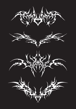 Tribal tattoo ink asset collection acid brutalism streetwear element illustration poster, t shirt design, sticker symbol editable vector