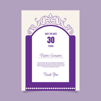 save the date card template with purple background vector