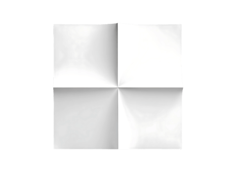 Square white paper sheet unfolded after being folded into four equal quarters cleanly png