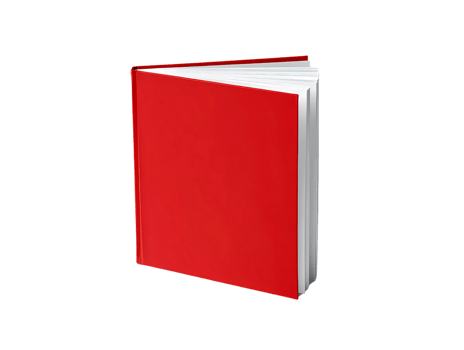 Bright red hardcover book standing slightly open to reveal blank white pages inside png