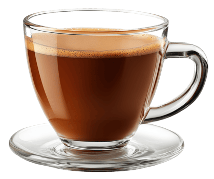 Aromatic Coffee in Clear Glass Mug on Saucer Hot Beverage Cafe Drink png