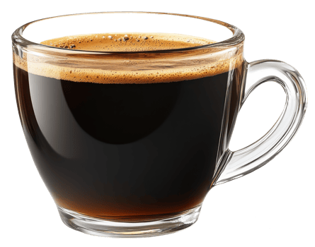 Aromatic Dark Espresso in a Clear Glass Cup Rich Coffee Beverage Caffeine Drink png