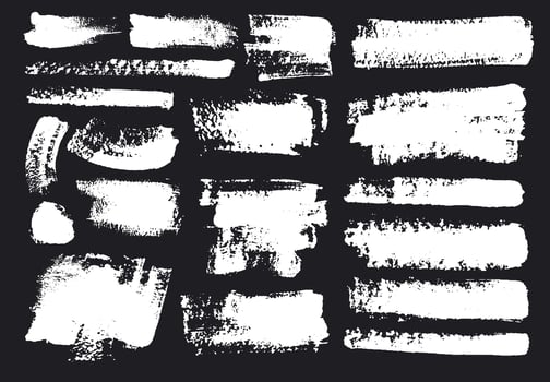 Set of dry brush stroke, ink splatter, white grunge line and artistic design elements. Frames for social media business banner art, paint. Dirty overlay, watercolor splash, silhouette set. vector