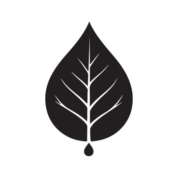 Abstract Black leaf with veins and a drop in monochrome style Icon or Logo Design Template vector