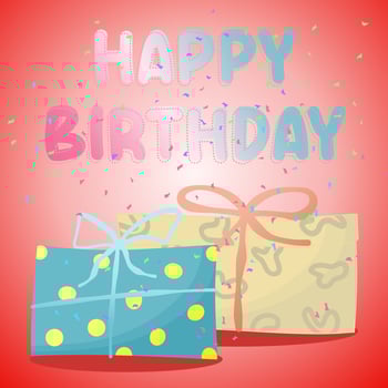 birthday present. Colorful Gift boxes on red background. Holiday present with Bow. vector