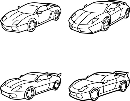 Sport car outlines collection illustration automotive design and coloring pages vector