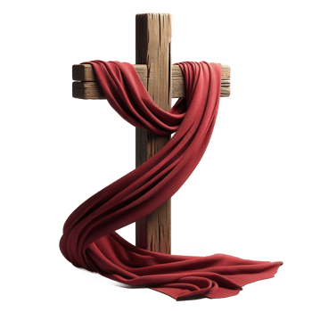 Wooden Cross Wrapped in Crimson Fabric png
