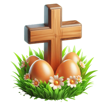 Eastertide Wooden Cross Amidst Golden Eggs png