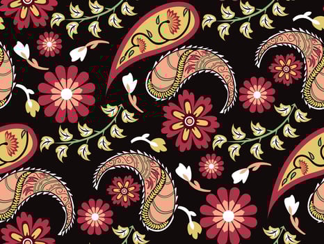 Flowers And Paisley Seamless Pattern India Ethnic Ornament Floral Pattern Geometric Flower Pattern. vector