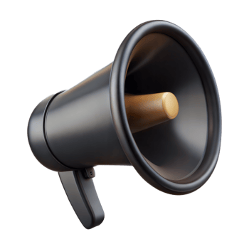 Isolated Black Megaphone 3D Render Public Announcement Communication Tool Loudhailer Voice Amplifier png