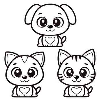 Sweet Puppy and Kitten Group Cartoon Coloring Page Illustration vector
