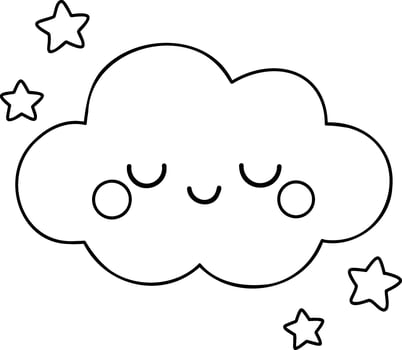 Cute cloud with smiling face and stars surrounding it, evoking whimsical and dreamy atmosphere vector