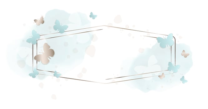 Elegant Gold Frame with Delicate Golden Butterflies and Soft Watercolor Splashes. Decorative Border Soft Blue Watercolor Background for Wedding Invitations, Greeting Cards and Design Projects. vector