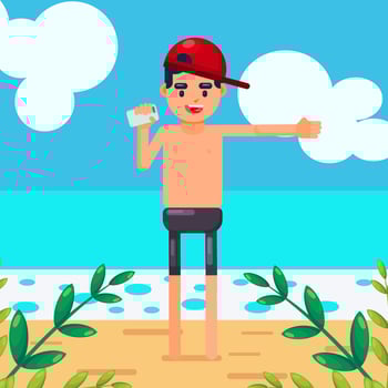 Boy enjoy his vacation in the beach vector