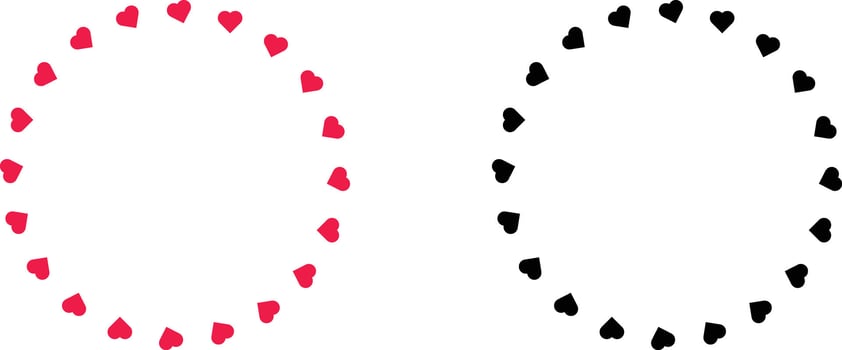 Two circles with black and red hearts in them vector