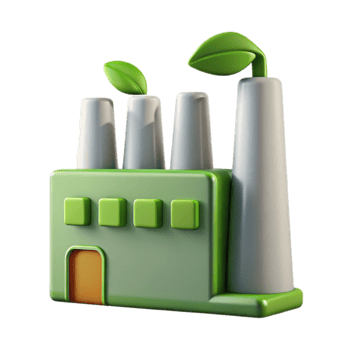 A 3D Icon of a Factory with Leaf Design png