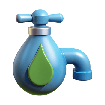 3D Water Tap Icon with Leaf and Water Drops png