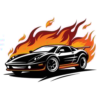 Car Fire illustration of a red sport car flames illustration. Isolated on white background. vector