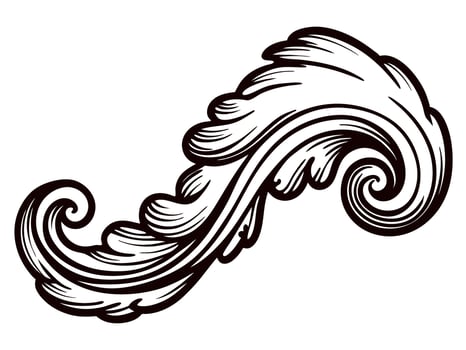 Intricate baroque decorative element with curved leaf design in black and white vector
