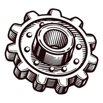 Intricate gear with crosshatch design in black and white vector