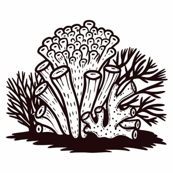 Marine coral featuring tubular and branching structures in black and white vector