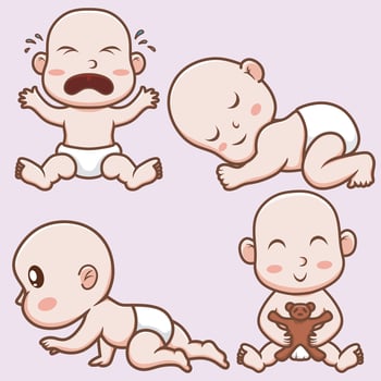 Cute baby in various adorable expressions and activities. illustration vector
