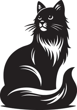 Cute black feline cartoon illustration of a sitting kitty with a tail vector