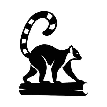 Silhouette of a Lemur on a Log Lemur on Log Silhouette Black, Lemur Sitting Log Black White Outline, vector