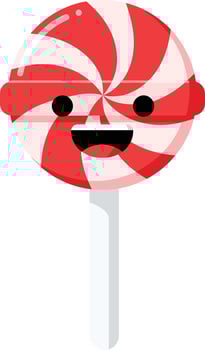 Red and white peppermint candy lollipop with happy face illustration in flat style for fun design vector