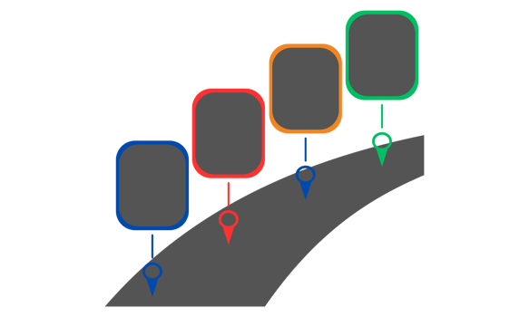A graphic of a road with four different colored squares png